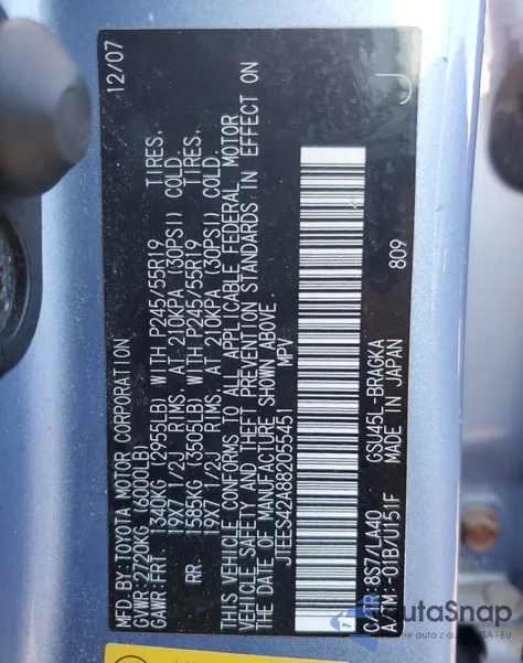 2008 Toyota Highlander Limited из США, поврежденный, VIN JTEES42A882055451